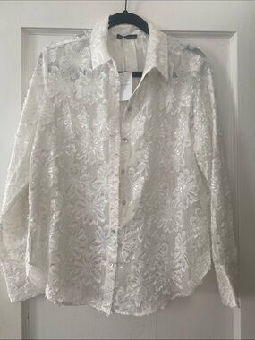 Antonio Marras White Floral Sheer Embroidered Shirt no